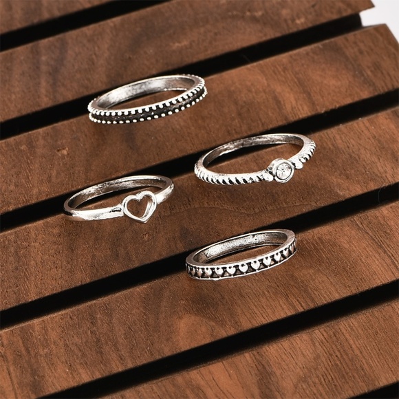 **HADASSAH* 4-Pc Silver Rhinestone Fashion Ring Set - Picture 8 of 8